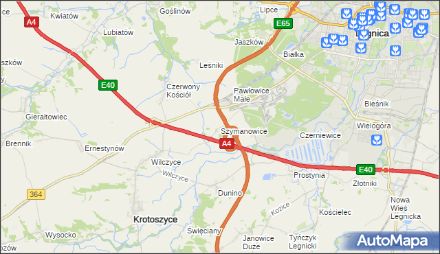 mapa Szymanowice gmina Krotoszyce, Szymanowice gmina Krotoszyce na mapie Targeo