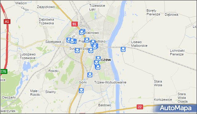 mapa Tczew, Tczew na mapie Targeo