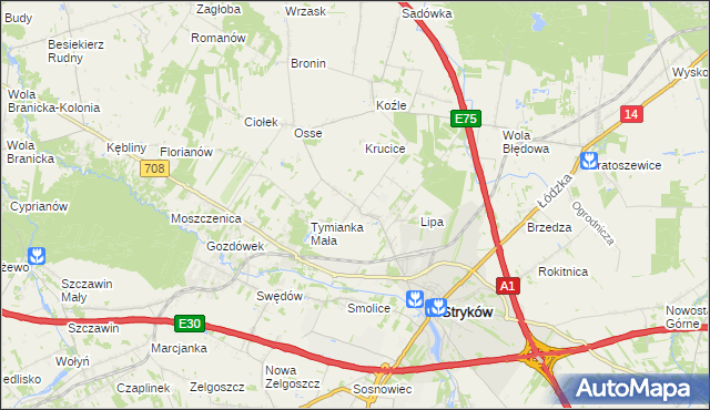 mapa Tymianka gmina Stryków, Tymianka gmina Stryków na mapie Targeo