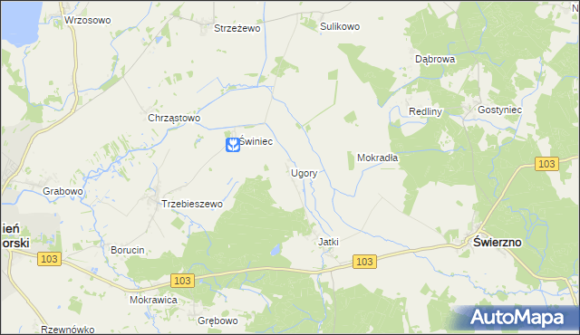 mapa Ugory gmina Świerzno, Ugory gmina Świerzno na mapie Targeo