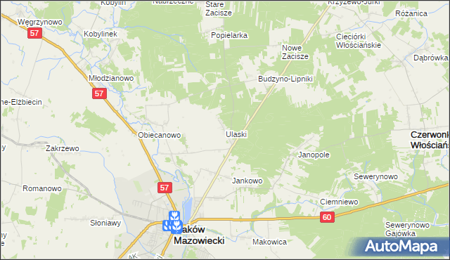 mapa Ulaski gmina Czerwonka, Ulaski gmina Czerwonka na mapie Targeo