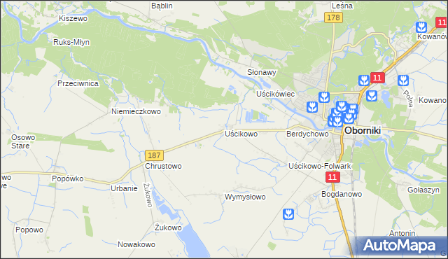 mapa Uścikowo gmina Oborniki, Uścikowo gmina Oborniki na mapie Targeo