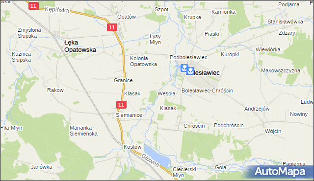 mapa Wesoła gmina Łęka Opatowska, Wesoła gmina Łęka Opatowska na mapie Targeo