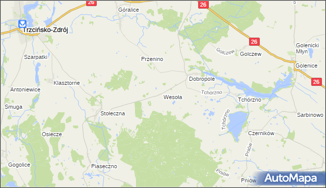 mapa Wesoła gmina Trzcińsko-Zdrój, Wesoła gmina Trzcińsko-Zdrój na mapie Targeo