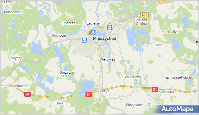 mapa Wielowieś gmina Międzychód, Wielowieś gmina Międzychód na mapie Targeo