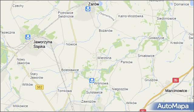 mapa Wierzbna gmina Żarów, Wierzbna gmina Żarów na mapie Targeo