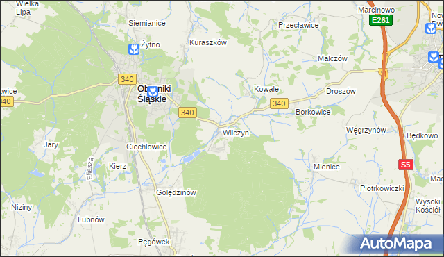 mapa Wilczyn gmina Oborniki Śląskie, Wilczyn gmina Oborniki Śląskie na mapie Targeo