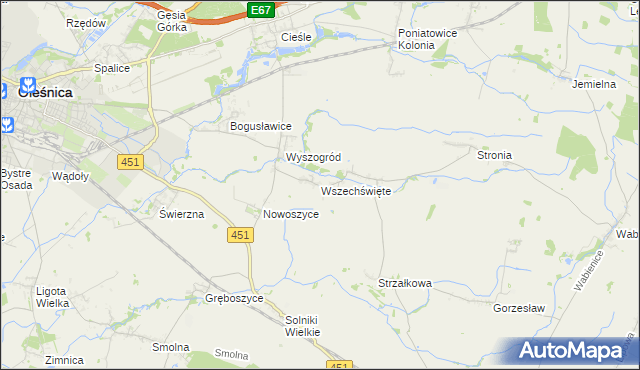 mapa Wszechświęte gmina Oleśnica, Wszechświęte gmina Oleśnica na mapie Targeo