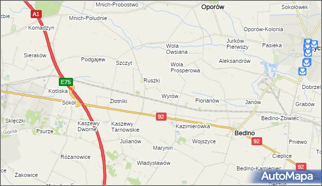 mapa Wyrów gmina Bedlno, Wyrów gmina Bedlno na mapie Targeo