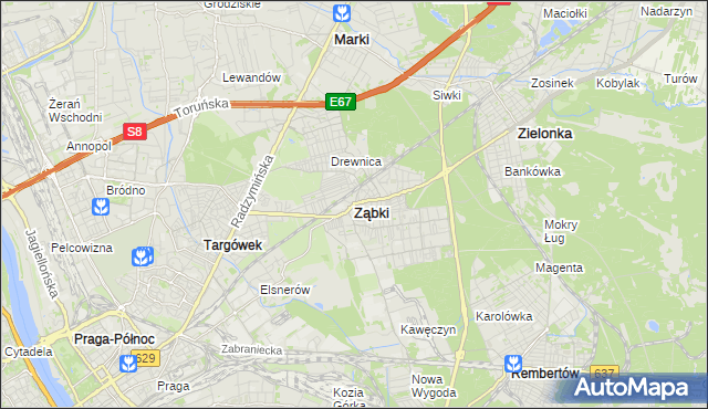 mapa Ząbki powiat wołomiński, Ząbki powiat wołomiński na mapie Targeo