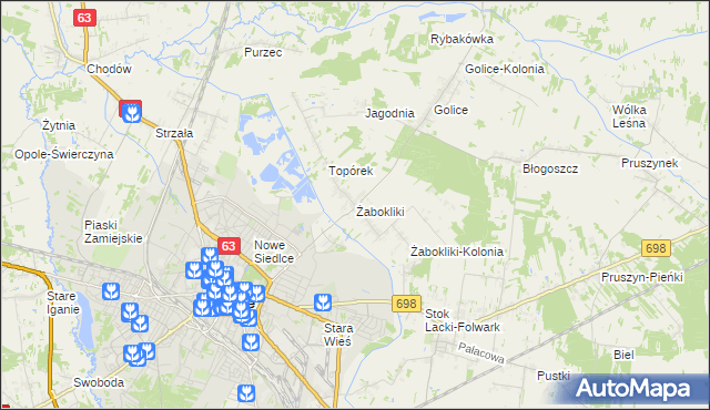 mapa Żabokliki gmina Siedlce, Żabokliki gmina Siedlce na mapie Targeo