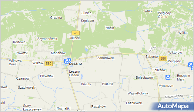 mapa Zaborówek gmina Leszno, Zaborówek gmina Leszno na mapie Targeo