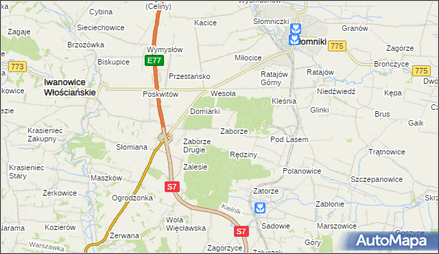 mapa Zaborze gmina Słomniki, Zaborze gmina Słomniki na mapie Targeo