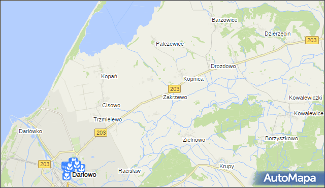 mapa Zakrzewo gmina Darłowo, Zakrzewo gmina Darłowo na mapie Targeo