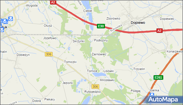 mapa Żarnowiec gmina Dopiewo, Żarnowiec gmina Dopiewo na mapie Targeo