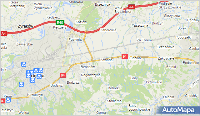 mapa Zawada gmina Dębica, Zawada gmina Dębica na mapie Targeo