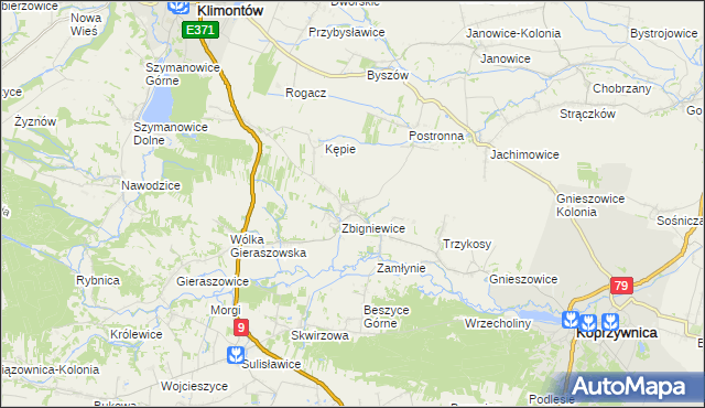 mapa Zbigniewice-Kolonia, Zbigniewice-Kolonia na mapie Targeo