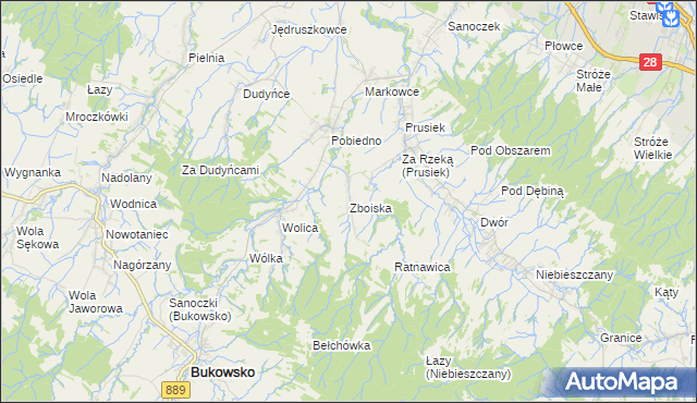mapa Zboiska gmina Bukowsko, Zboiska gmina Bukowsko na mapie Targeo