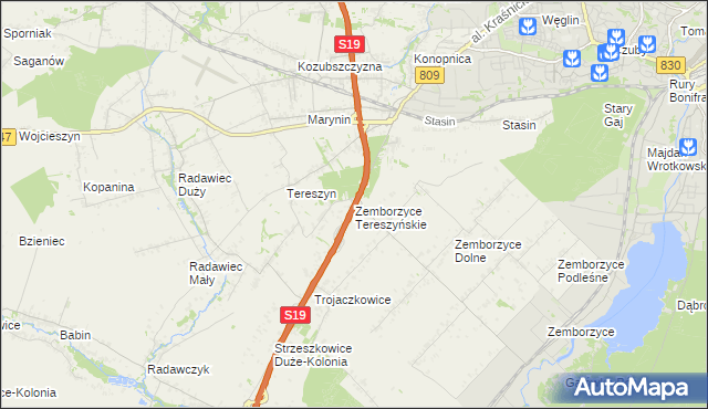 mapa Zemborzyce Tereszyńskie, Zemborzyce Tereszyńskie na mapie Targeo