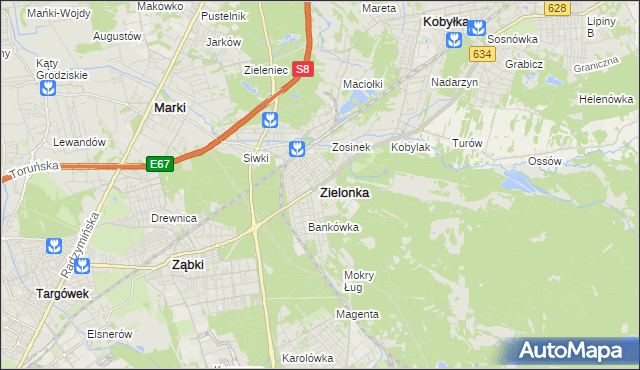 mapa Zielonka powiat wołomiński, Zielonka powiat wołomiński na mapie Targeo