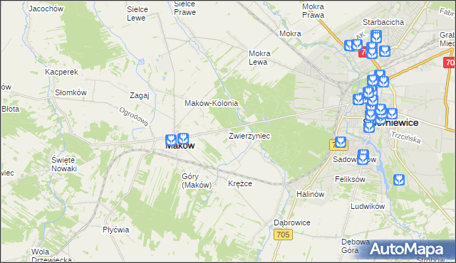 mapa Zwierzyniec gmina Maków, Zwierzyniec gmina Maków na mapie Targeo