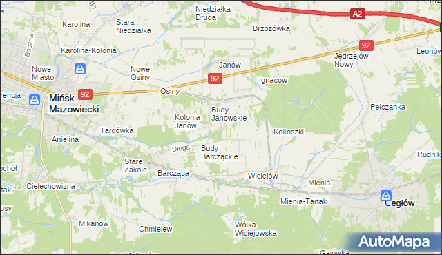 mapa Anielew gmina Mińsk Mazowiecki, Anielew gmina Mińsk Mazowiecki na mapie Targeo