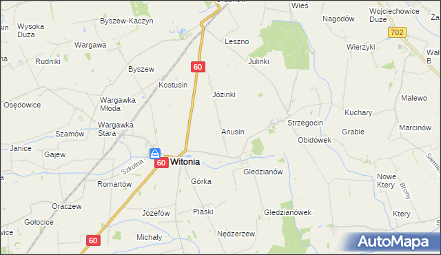 mapa Anusin gmina Witonia, Anusin gmina Witonia na mapie Targeo
