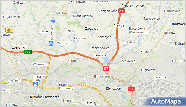 mapa Batowice, Batowice na mapie Targeo