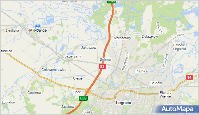 mapa Bobrów gmina Miłkowice, Bobrów gmina Miłkowice na mapie Targeo