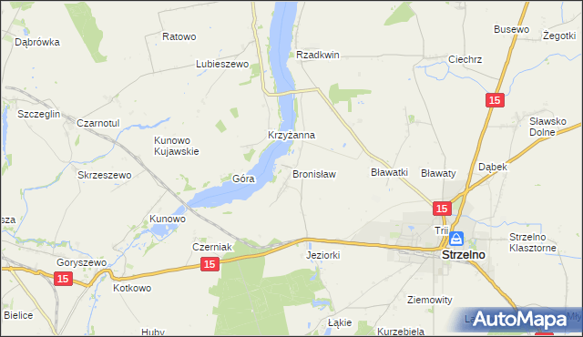 mapa Bronisław gmina Strzelno, Bronisław gmina Strzelno na mapie Targeo