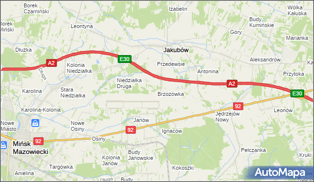 mapa Brzozówka gmina Jakubów, Brzozówka gmina Jakubów na mapie Targeo