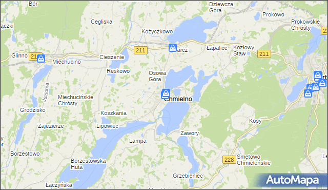 mapa Chmielno powiat kartuski, Chmielno powiat kartuski na mapie Targeo