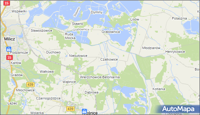 mapa Czatkowice gmina Milicz, Czatkowice gmina Milicz na mapie Targeo