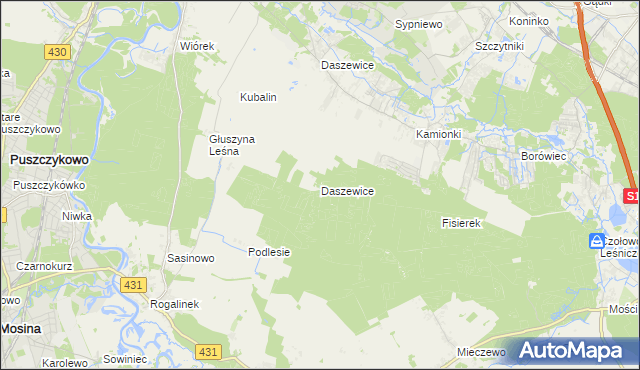 mapa Daszewice gmina Kórnik, Daszewice gmina Kórnik na mapie Targeo