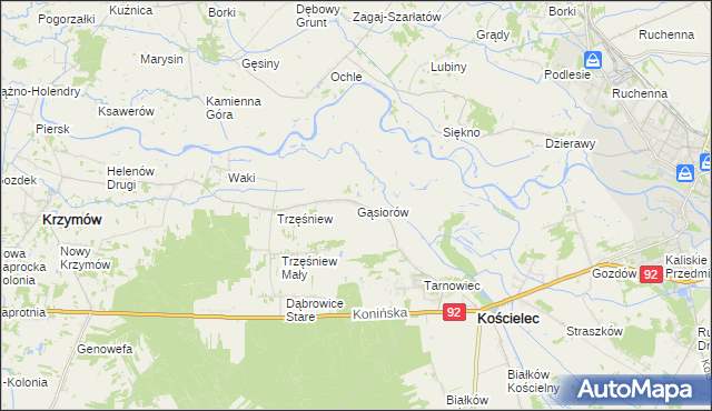 mapa Gąsiorów gmina Kościelec, Gąsiorów gmina Kościelec na mapie Targeo