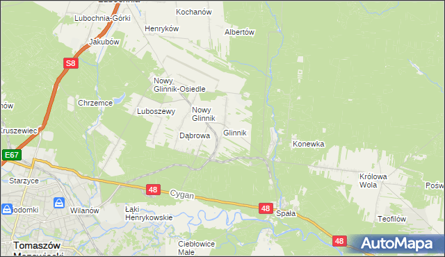 mapa Glinnik gmina Lubochnia, Glinnik gmina Lubochnia na mapie Targeo