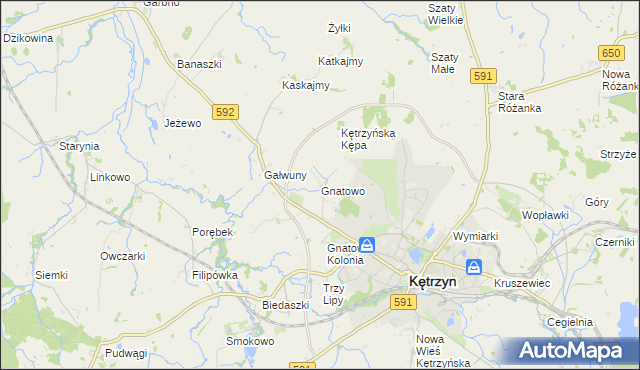 mapa Gnatowo gmina Kętrzyn, Gnatowo gmina Kętrzyn na mapie Targeo