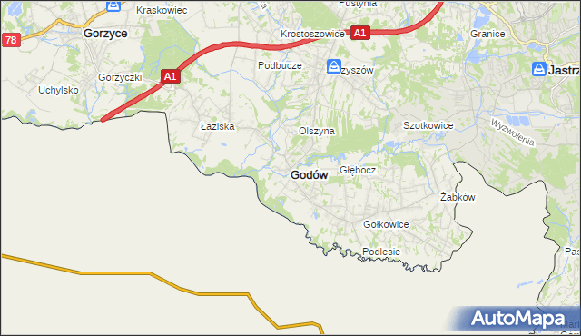 mapa Godów powiat wodzisławski, Godów powiat wodzisławski na mapie Targeo