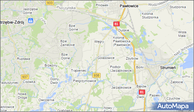 mapa Golasowice, Golasowice na mapie Targeo