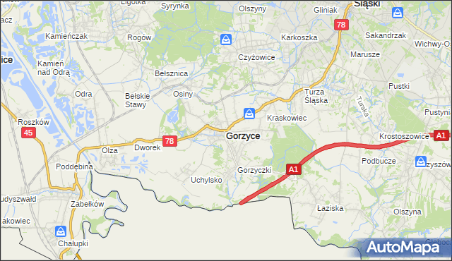 mapa Gorzyce powiat wodzisławski, Gorzyce powiat wodzisławski na mapie Targeo