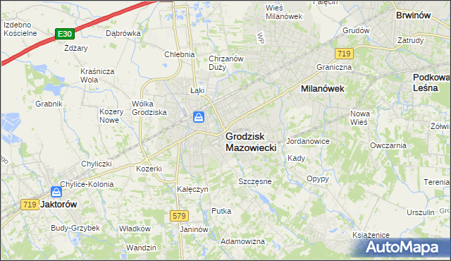 mapa Grodzisk Mazowiecki, Grodzisk Mazowiecki na mapie Targeo