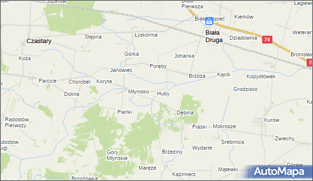 mapa Huby gmina Biała, Huby gmina Biała na mapie Targeo