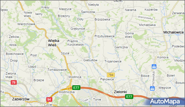 mapa Januszowice gmina Zielonki, Januszowice gmina Zielonki na mapie Targeo