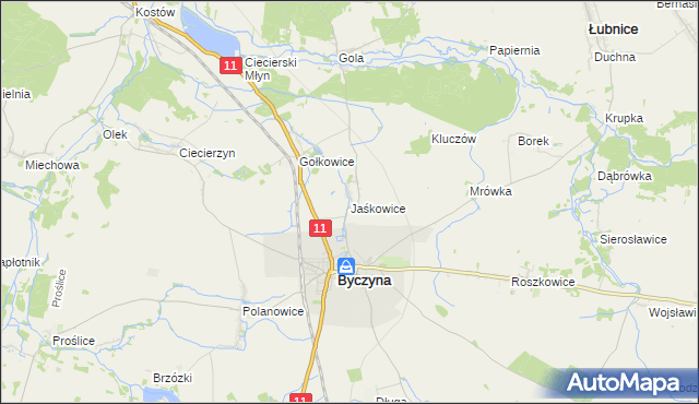 mapa Jaśkowice gmina Byczyna, Jaśkowice gmina Byczyna na mapie Targeo
