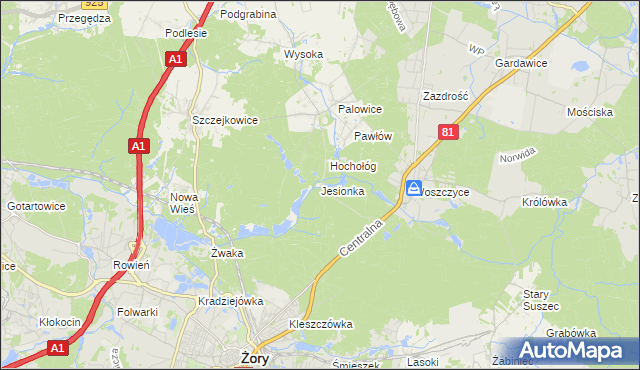 mapa Jesionka gmina Czerwionka-Leszczyny, Jesionka gmina Czerwionka-Leszczyny na mapie Targeo