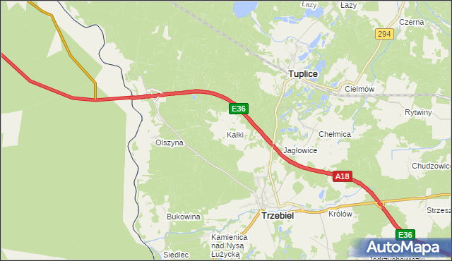 mapa Kałki gmina Trzebiel, Kałki gmina Trzebiel na mapie Targeo