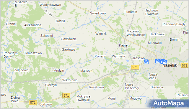 mapa Konary gmina Nasielsk, Konary gmina Nasielsk na mapie Targeo