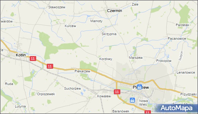 mapa Korzkwy, Korzkwy na mapie Targeo