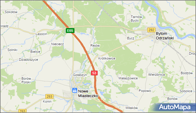 mapa Królikowice gmina Bytom Odrzański, Królikowice gmina Bytom Odrzański na mapie Targeo
