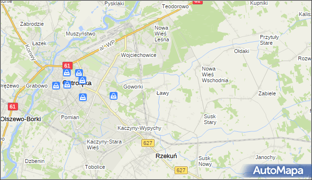 mapa Ławy gmina Rzekuń, Ławy gmina Rzekuń na mapie Targeo